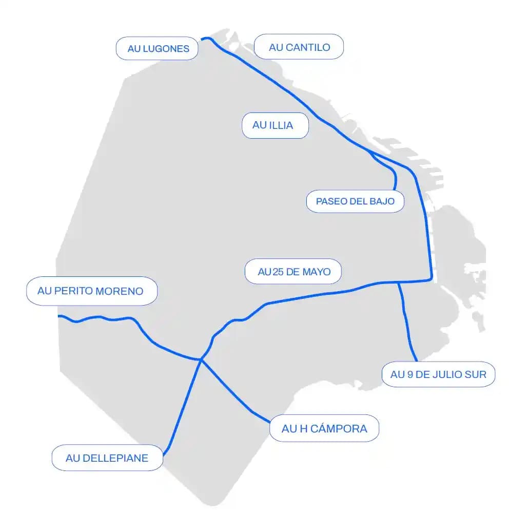 Mapa de autopistas administradas por AUSA